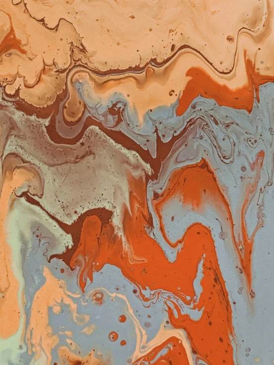 a close up of a painting of orange and blue, an abstract drawing, inspired by Michelangelo Unterberger, reddit, mocha swirl color scheme, promo image, made of liquid metal and marble, mapbox