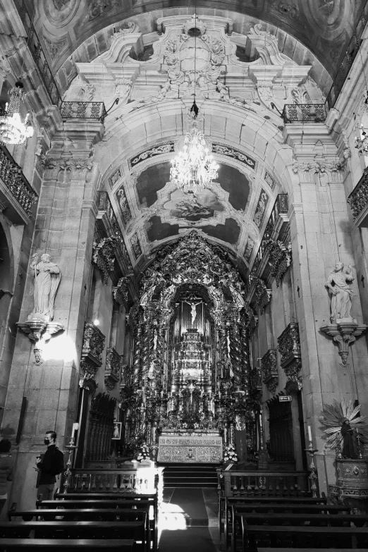 a black and white photo of a church, by Hirosada II, baroque, interior of a small, deity), may 6 8, guanajuato