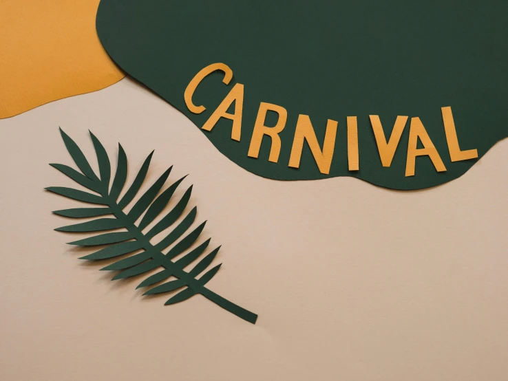 a sign that says carnival next to a palm leaf, trending on unsplash, paper cut out collage artwork, portrait image, detail shot, avatar image