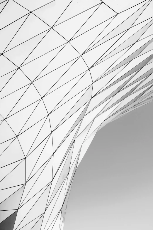 a black and white photo of a building, an abstract drawing, inspired by Zaha Hadid, unsplash contest winner, geodesic, white-space-surrounding, architectural finishes, tent architecture