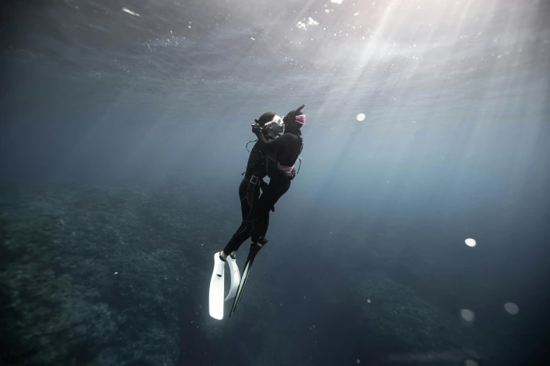 a person on a diving board in the water, coral sea bottom, alessio albi, winning photograph, full frame image