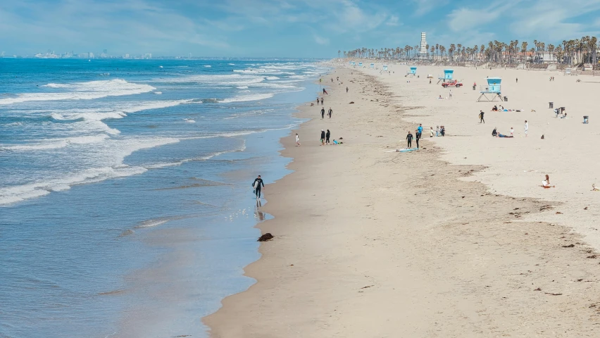 a group of people walking along a beach next to the ocean, by Carey Morris, pexels contest winner, renaissance, los angelos, wide long view, thumbnail, listing image