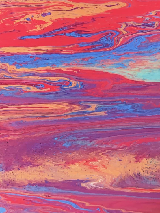 a close up of a surfboard on a body of water, an abstract painting, inspired by Frederic Church, trending on unsplash, highly detailed generative art, abstraction chemicals, red clouds, abstract album cover