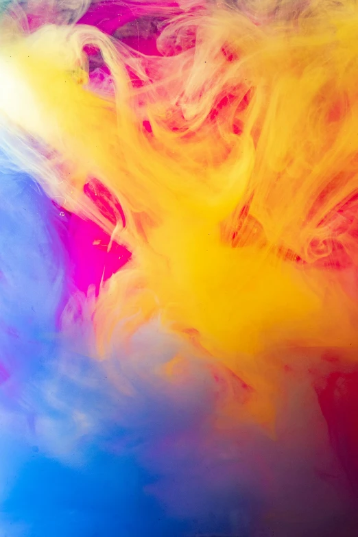 a close up of a colorful cloud of paint, trending on pexels, abstract art, gradient yellow to red, iridescent smoke behind, ilustration, happy colours