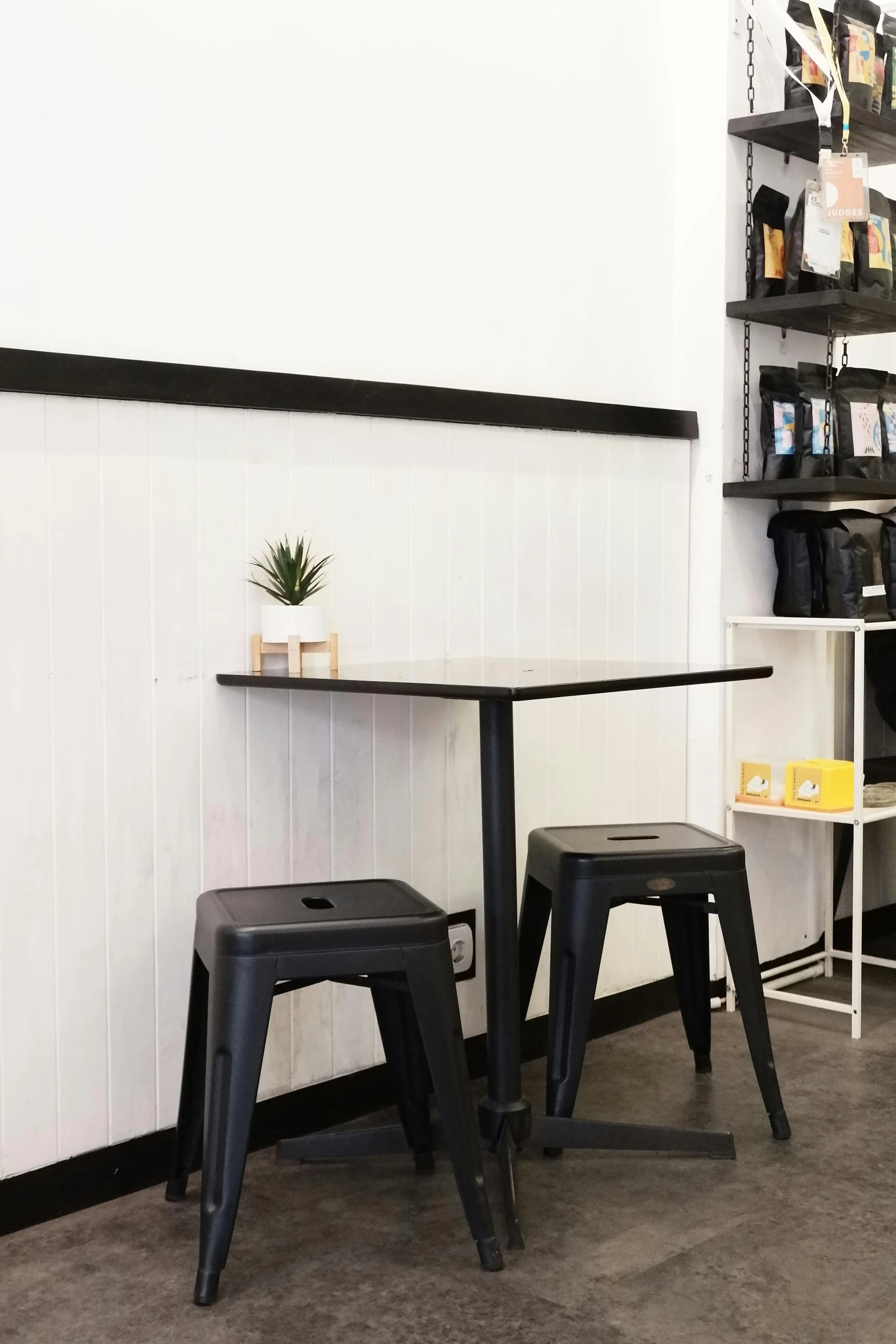 a table and some stools in a room, cold brew coffee ), wall corner, cleanest image, uncropped