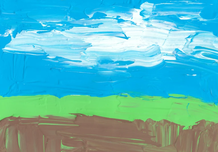 a painting of a green field and a blue sky, inspired by Dwight William Tryon, conceptual art, lineless, child's drawing, thin strokes, (digital art)