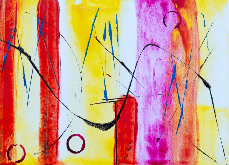 an abstract painting with red and yellow colors, an abstract painting, inspired by Hans Hartung, pink and yellow, full of colour 8-w 1024, colour print, looking away