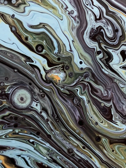 a close up of a liquid substance on a surface, an ultrafine detailed painting, by Mandy Jurgens, trending on unsplash, swirling schools of silver fish, earth colors, trippy, tourist photo