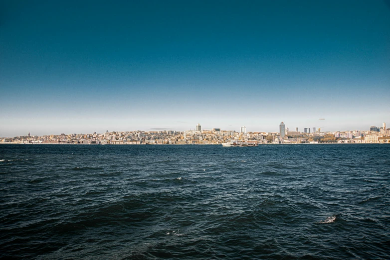 a large body of water with a city in the background, pexels contest winner, hurufiyya, istanbul, blue and clear sky, shot on hasselblad, high resolution image