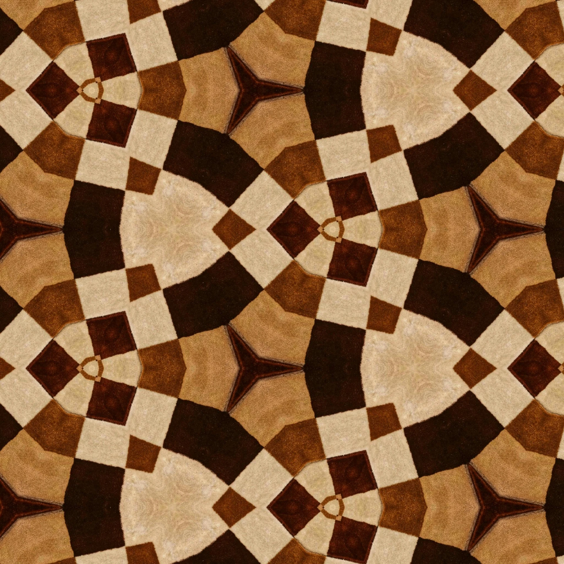 a close up of a brown and white rug, a digital rendering, inspired by Lubin Baugin, seen through a kaleidoscope, seamless wood texture, by m. c. escher, patchwork