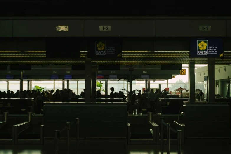 a group of people waiting at an airport, by Alejandro Obregón, unsplash, quiet and serene atmosphere, sri lanka, gate, digital render