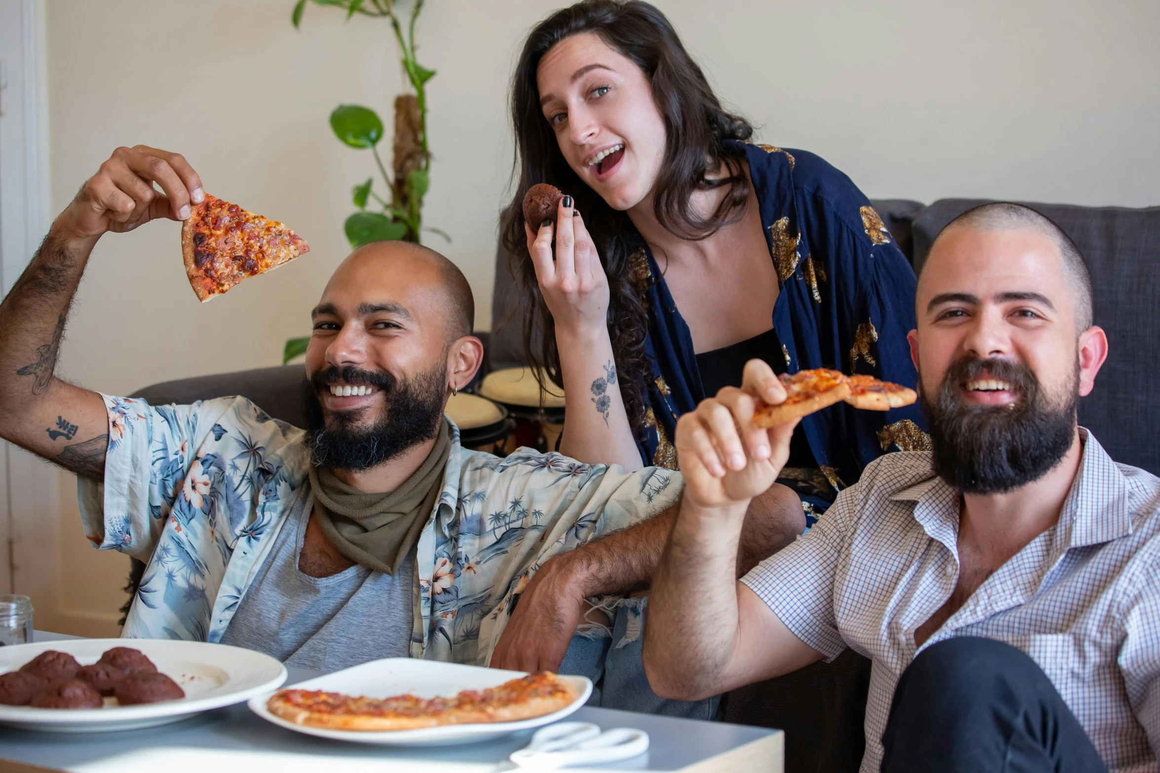 a group of people sitting around a table eating pizza, profile image, vinny vinesauce, portrait image, jenna barton