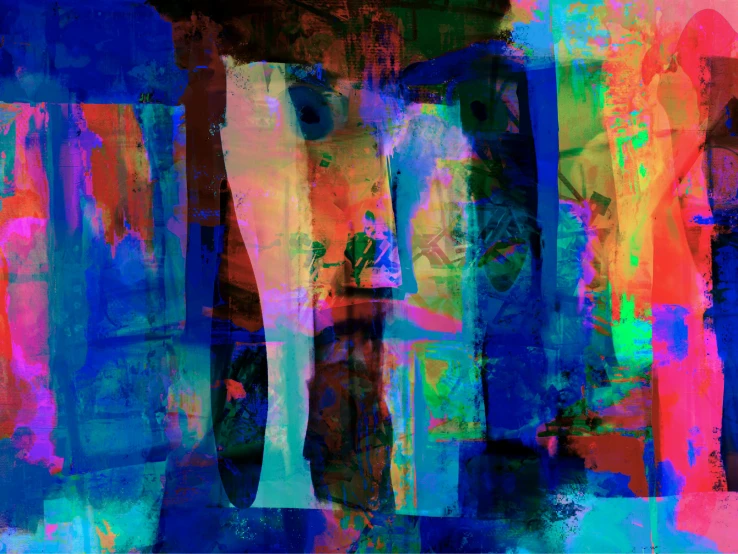 a painting of a person holding an umbrella, a digital painting, inspired by Richter, lyrical abstraction, blue faces, digital art - n 9, multicolor, semiabstract