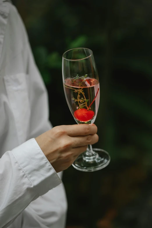 a close up of a person holding a wine glass, holding a rose