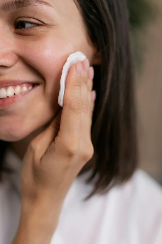 a close up of a person talking on a cell phone, skincare, made of lab tissue, smiling slightly, soft volume absorbation