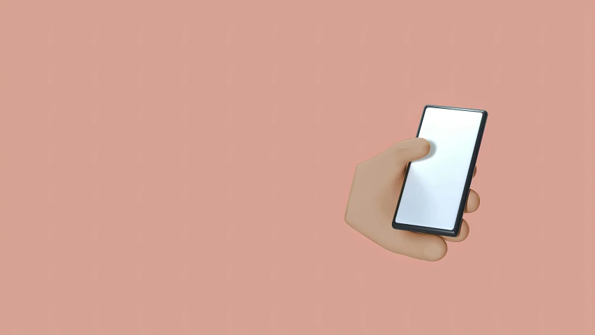 a hand holding a smart phone with a blank screen, a minimalist painting, by Carey Morris, trending on pexels, computer art, minimal pink palette, corporate animation style, selfie, eight eight eight