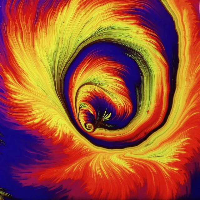a painting of an orange and yellow spiral, an abstract painting, by Jan Rustem, generative art, very detailed super storm, thermography, artwork of a phoenix, multicolored