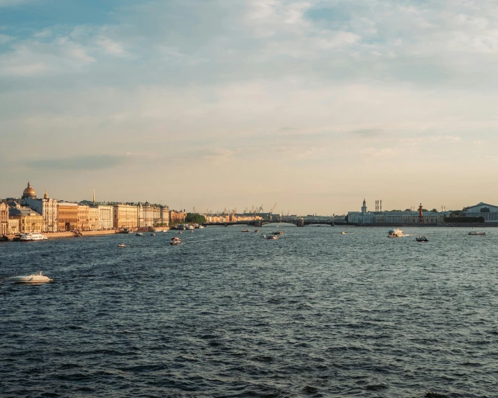 a body of water with a bunch of boats in it, by Julia Pishtar, pexels contest winner, happening, saint petersburg, olafur eliasson, panoramic view, late afternoon