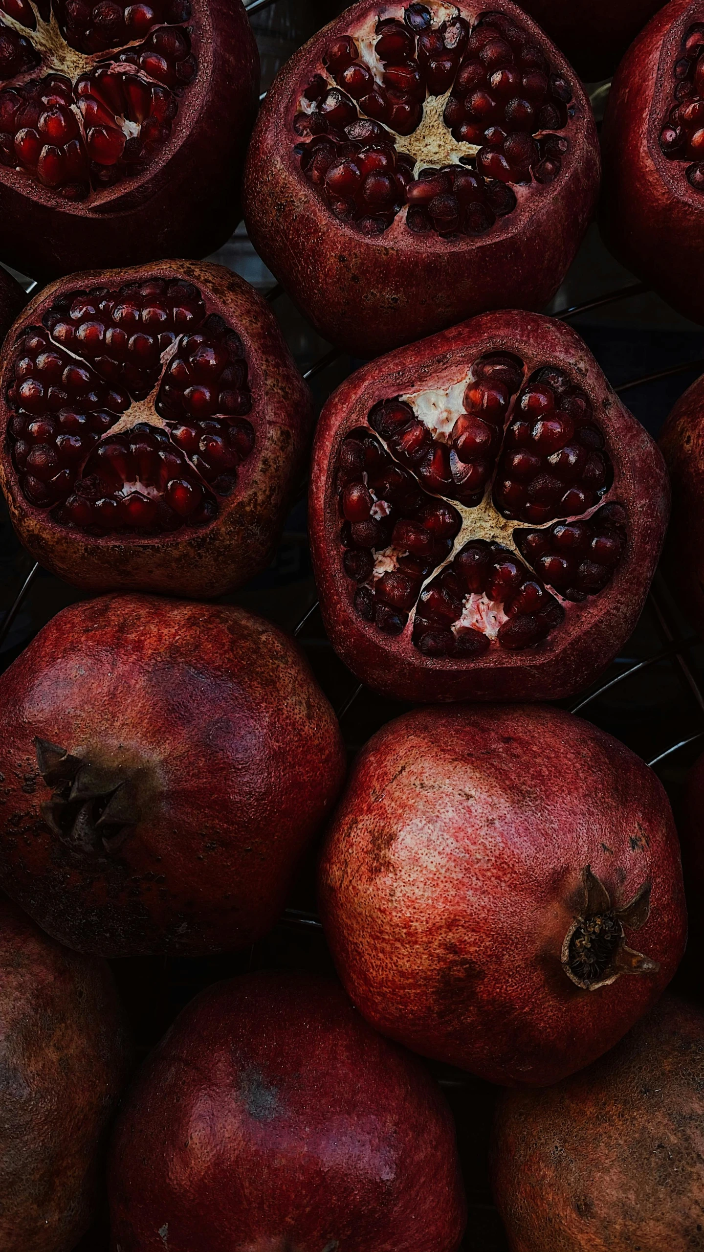 a pile of pomegranates sitting on top of each other, a still life, by Carey Morris, pexels, square, dark red, programming, ::