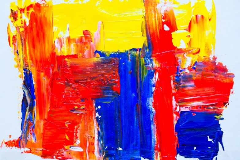 an abstract painting with red, yellow, and blue colors, an abstract painting, pexels, abstract expressionism, trending on saatchi art, red yellow blue, glossy magazine painting, having a good time