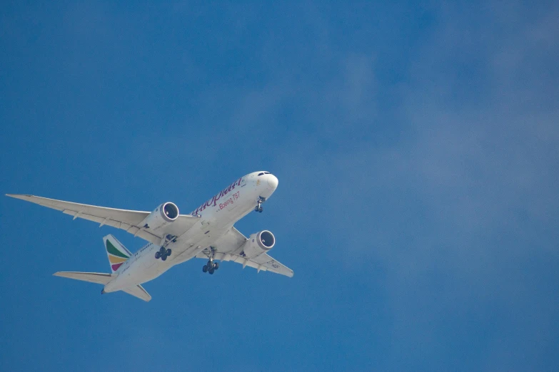 a large passenger jet flying through a blue sky, by Carlo Martini, pexels contest winner, arabesque, hd footage, insanly detailed, barbara canepa, 5 feet away