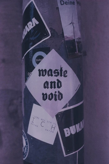 a pole with a bunch of stickers on it, an album cover, inspired by Wolf Vostell, trending on unsplash, graffiti, purple liquid, bottle of vodka, the (void, toxic waste