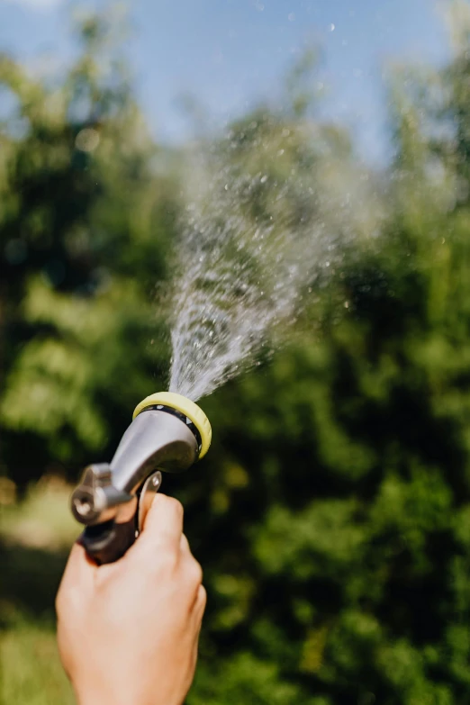 a close up of a person spraying water with a hose, delightful surroundings, sustainability, thumbnail, frontal shot