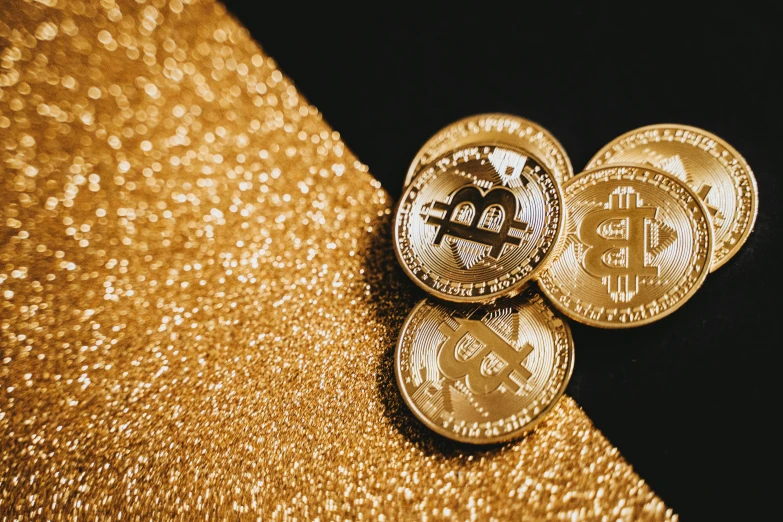 a pile of bitcoins sitting on top of a gold cloth, by Julia Pishtar, trending on pexels, renaissance, 🚀🌈🤩, high-contrast, gold embroidery, brown