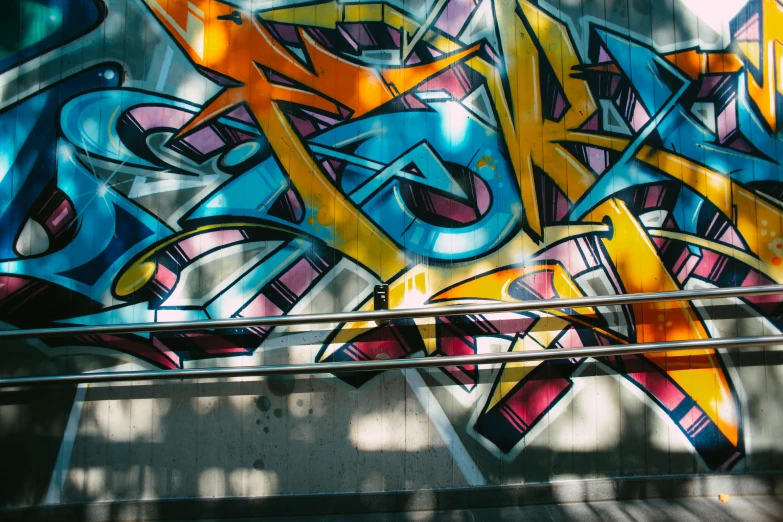 a man riding a skateboard down a flight of stairs, graffiti art, pexels contest winner, graffiti, coloured in teal and orange, morning detail, cubism style, medium [ graffiti