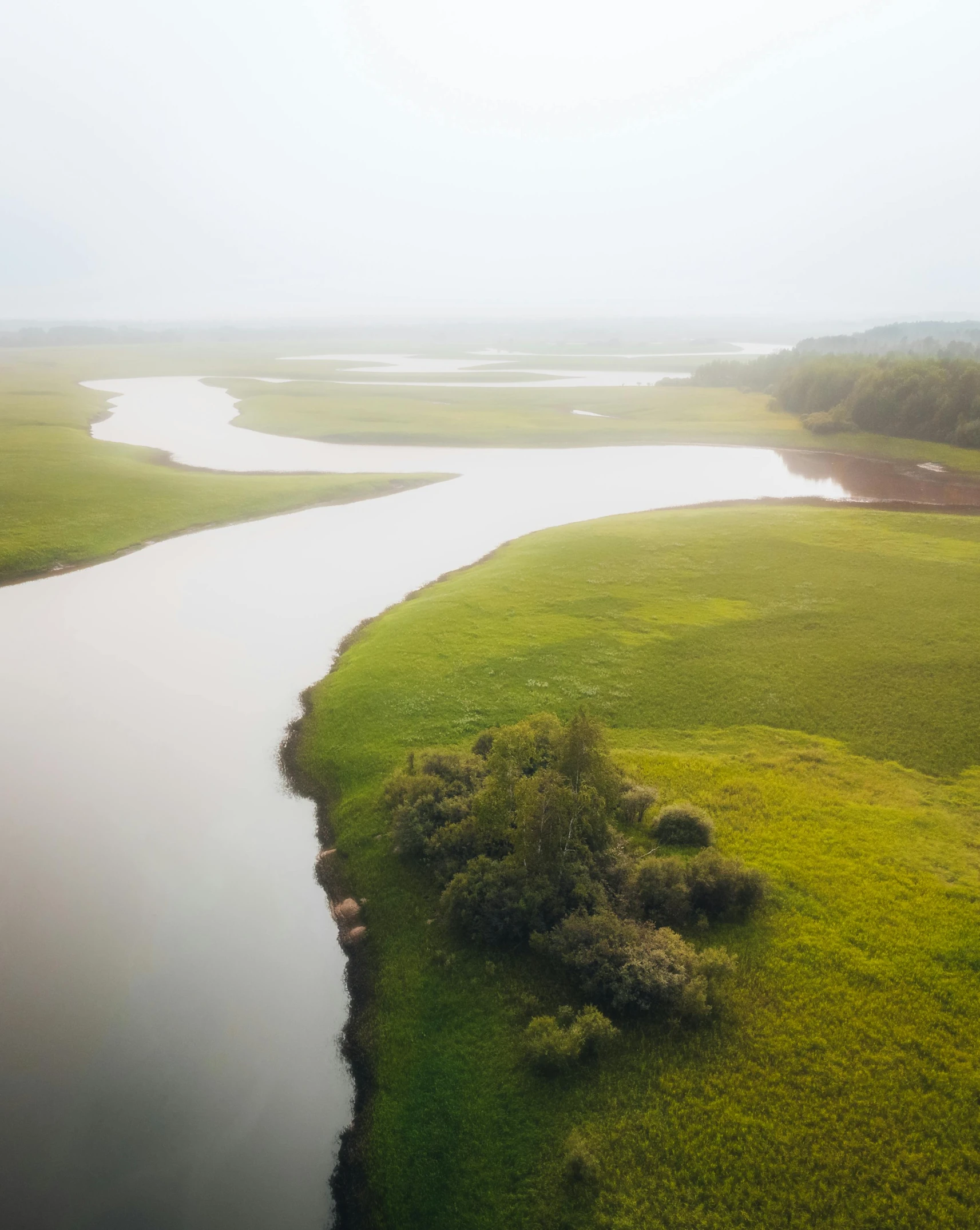 a river running through a lush green field, by Jacob Toorenvliet, unsplash contest winner, hurufiyya, lagoon, russia, hazy water, high quality image”