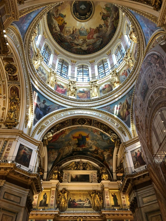 a view of the inside of a church, inspired by Vasily Surikov, trending on unsplash, baroque, 2 5 6 x 2 5 6 pixels, pantheon, view from bottom to top, frederic church and vasily perov