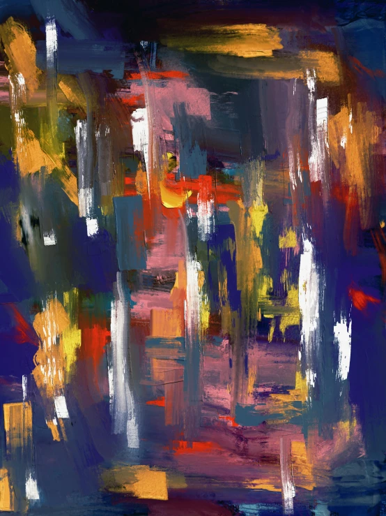 an abstract painting of a city at night, an abstract painting, inspired by Richter, unsplash, digital art - n 9, multicolor, autumn, ( ( abstract ) )