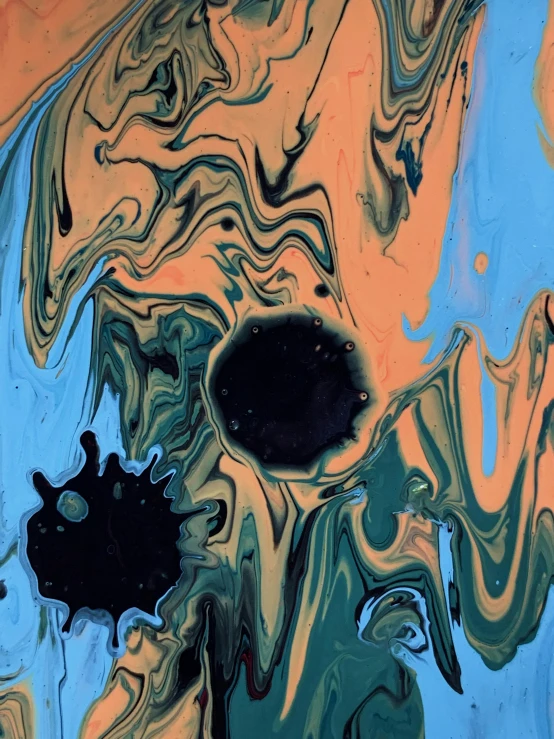 a painting with a hole in the middle of it, inspired by Otto Piene, trending on pexels, orange and blue, black slime, nasa image, marbled