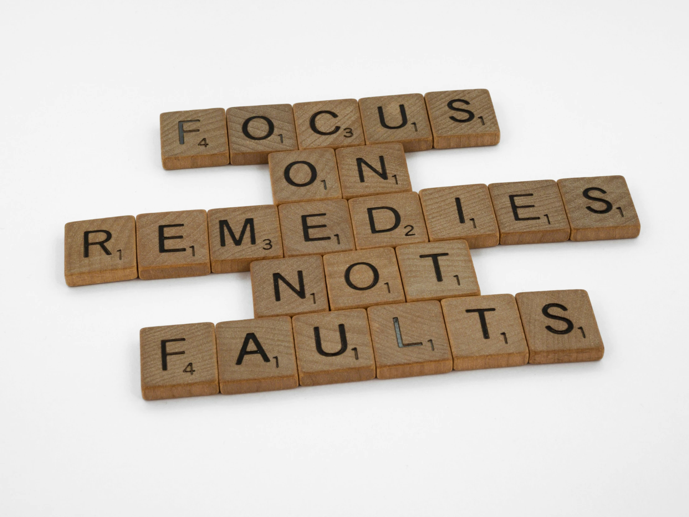 scrabbles spelling focus on remedies not faultss, a picture, by Felicity Charlton, pexels, fluxus, octanerender, fault, nootropic stimulant, promo image