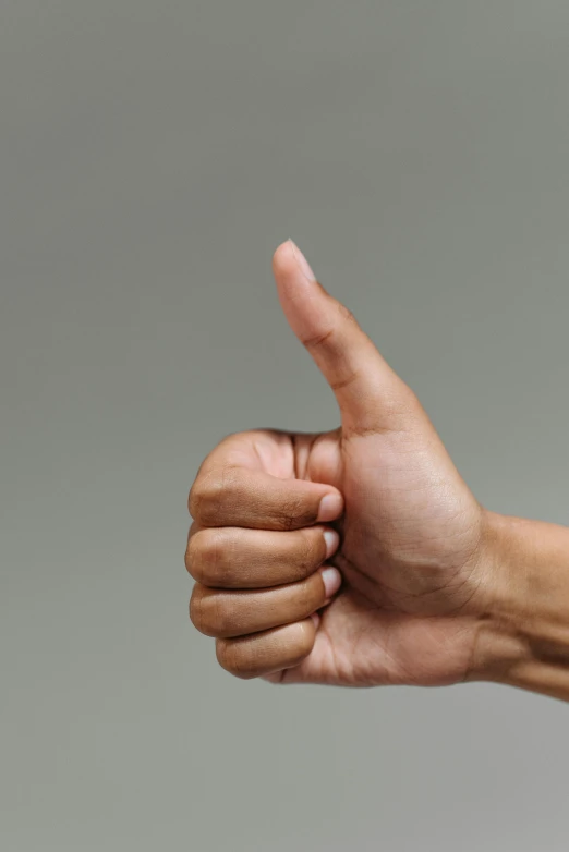a close up of a person's hand giving a thumbs up, profile image, grey, v tuber, high - rated