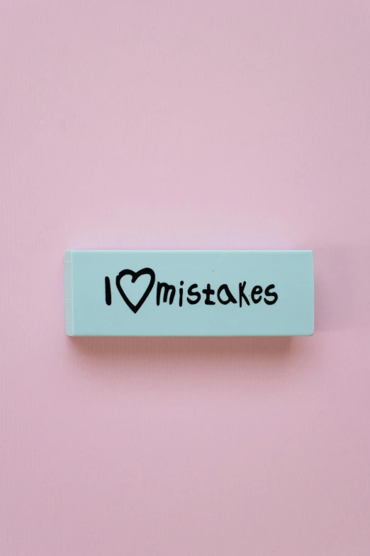 a sticker that says i love mistakes, by Hirosada II, unsplash, pink white turquoise, panel, miracle, slate