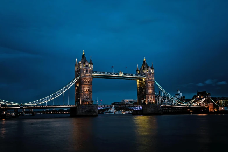 the tower bridge is lit up at night, an album cover, pexels contest winner, hyperrealism, unsplash 4k, simple, multiple stories, conde nast traveler photo