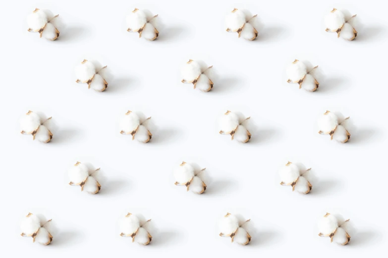 a bunch of cotton on a white background, by Ellen Gallagher, trending on unsplash, high quality topical render, background image, repeating pattern, snacks