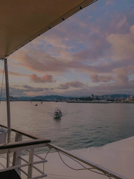 a view of a body of water from a boat, on a super yacht, wellington, day setting, website banner