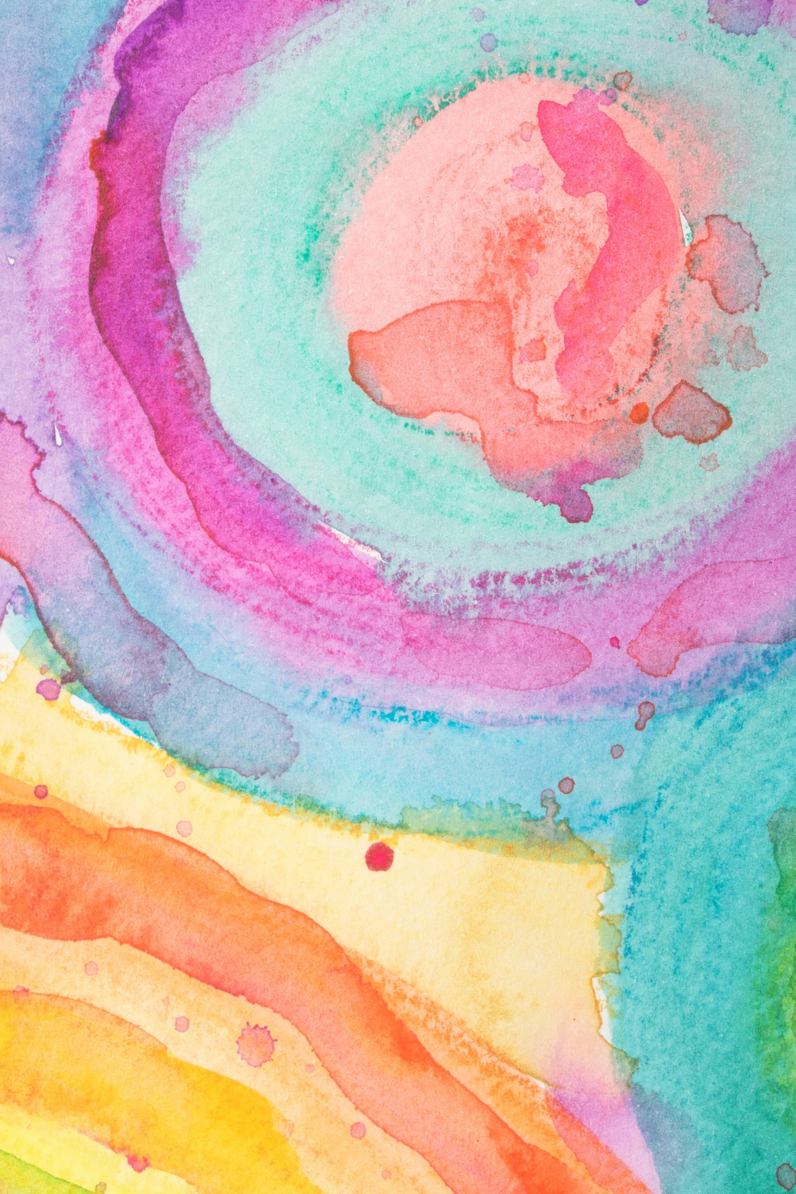 a close up of a painting on a piece of paper, a watercolor painting, by Rachel Reckitt, trending on unsplash, abstract art, round-cropped, rainbow, ilustration, album cover