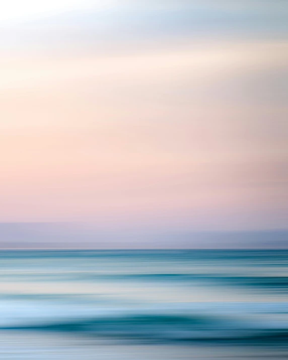 a man riding a surfboard on top of a wave, a minimalist painting, by Andrew Geddes, unsplash contest winner, minimalism, pastel blues and pinks, calm evening, abstract landscape, blurred