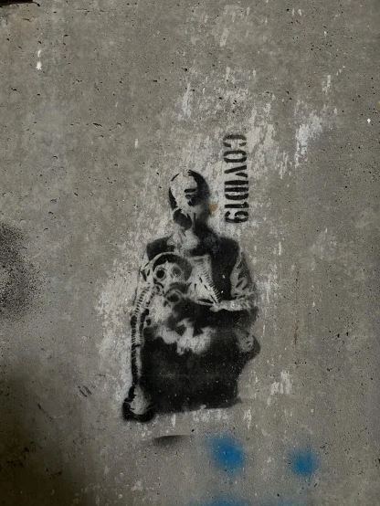 a black and white picture of a person on a skateboard, an etching, inspired by Banksy, unsplash, street art, father with child, a person with a raccoon head, 2019 trending photo, made of cement