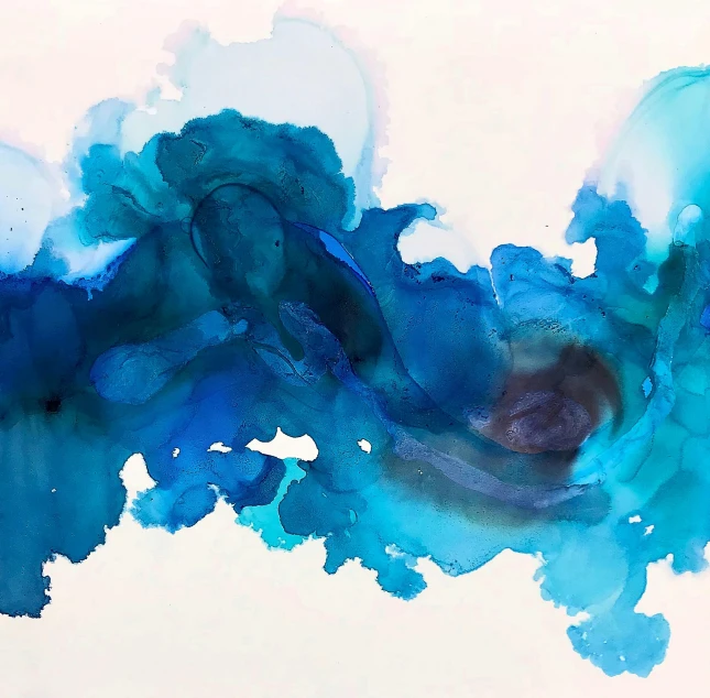 a close up of a painting on a white surface, a watercolor painting, by Maggie Hamilton, unsplash, ((blue)), made of alcohol ink on parchment, james nares, teals