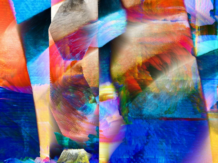 a couple of vases sitting on top of a table, an abstract painting, pexels, lyrical abstraction, multicolored digital art, grid montage of eyes, “ femme on a galactic shore, colourful close up shot