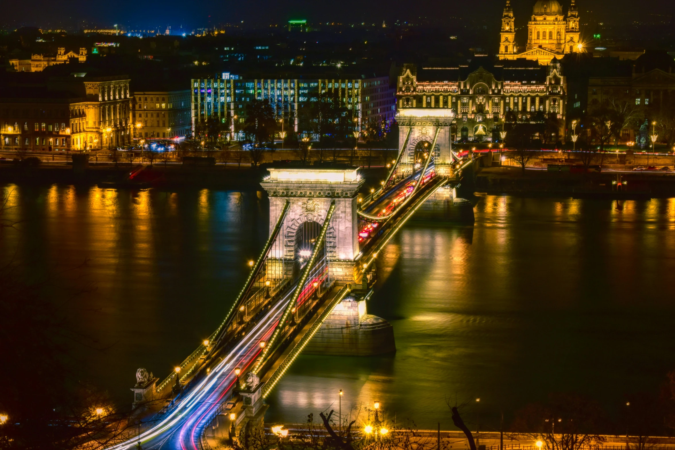 the chain bridge in budapest lit up at night, pexels contest winner, fan favorite, birdseye view, album photo, thumbnail