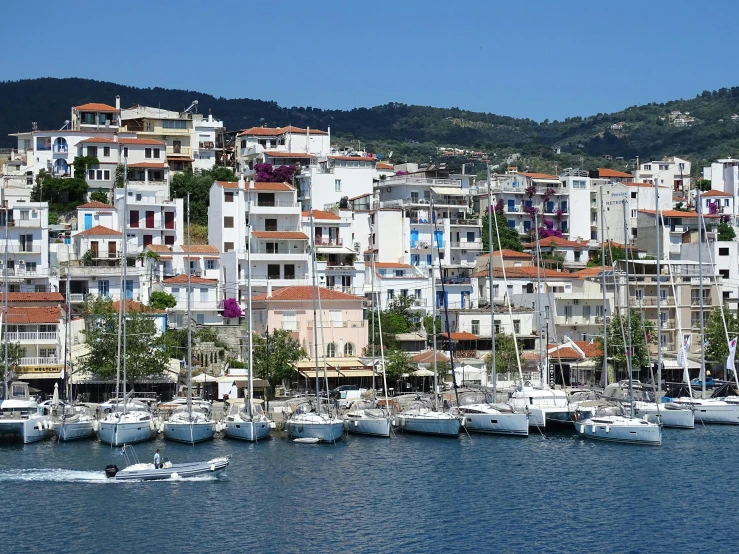 a bunch of boats that are in the water, a photo, pexels contest winner, renaissance, white buildings with red roofs, avatar image, greek nose, square