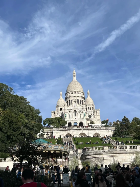 a group of people standing in front of a building, background basilica! sacre coeur, slide show, 🚿🗝📝