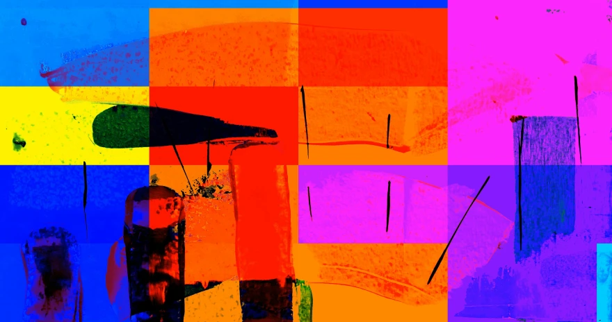 a painting of a person holding an umbrella, a digital painting, inspired by Marcello Bacciarelli, lyrical abstraction, abstract blocks, orange extremely coherent, digital art - n 9, fluorescent colors