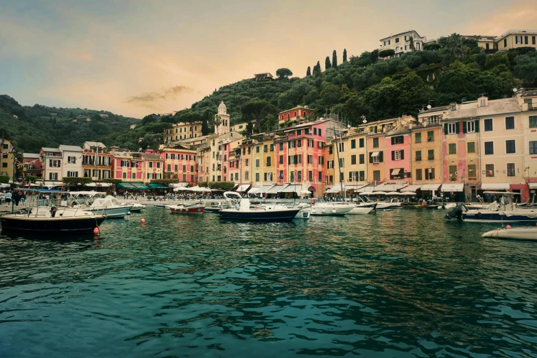 a bunch of boats that are in the water, by Giuseppe Avanzi, pexels contest winner, renaissance, in pastel shades, slim aarons, small port village, old color photograph