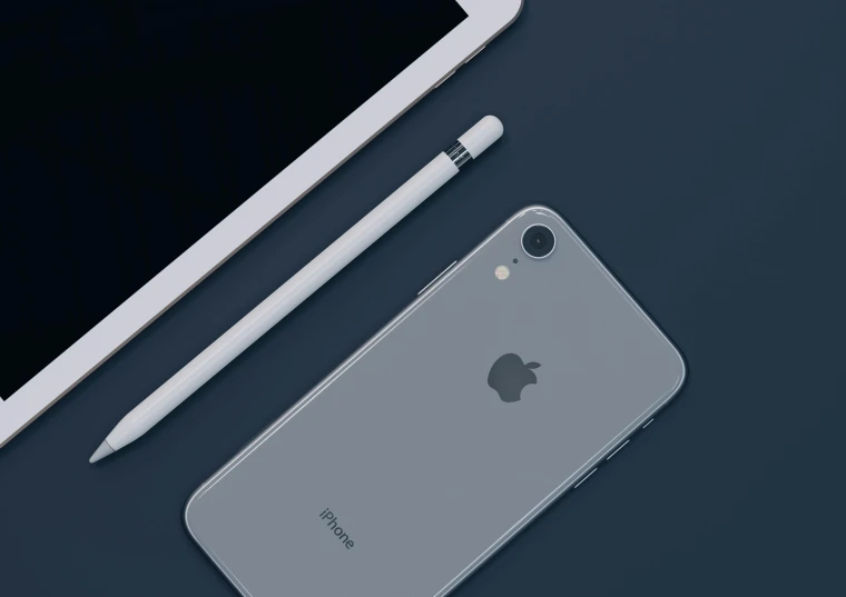 an iphone with a pen next to it, 8k render”, grey and blue theme, 4 k hd wallpapear, translucent white skin